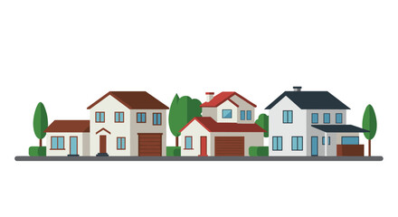 Charming suburban houses in a row with greenery and trees in a modern flat design
