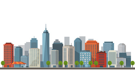 Modern urban skyline with colorful buildings in flat design style