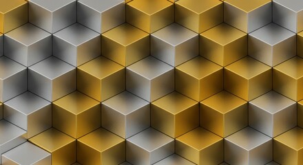 Gold and Silver Cube Abstract Pattern: Luxurious 3D Geometric Background