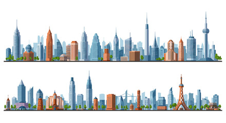 Modern city skylines with iconic international landmarks and urban architecture
