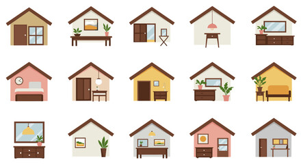 Cozy home interiors collection with modern furniture and decor elements