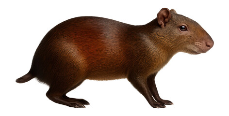 Agouti with slender body, short tail, and reddish-brown fur