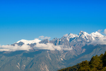 Beautiful view of Himalayan mountains at Ravangla, Sikkim. Himalaya is the great mountain range in Asia with more than 50 peaks , mostly highest, including mount Everest the highest in the world.