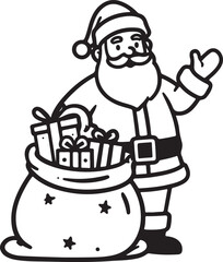 Naklejka premium Santa Claus with a sack full of gifts waving Christmas