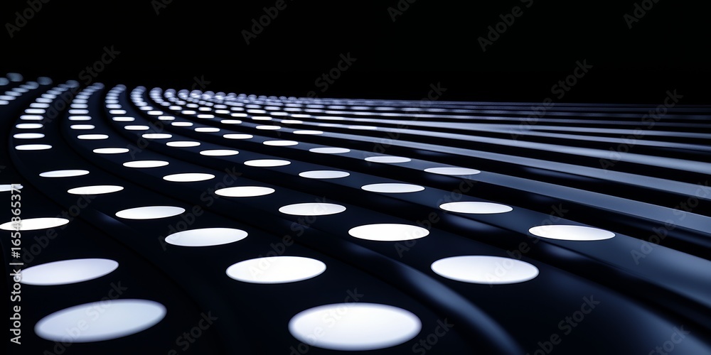 Wall mural black and white image of a series of white dots. the dots are arranged in a spiral pattern, creating