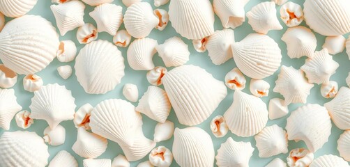 Very Peri colored seamless pattern featuring delicate white seashells,  marine,  digital