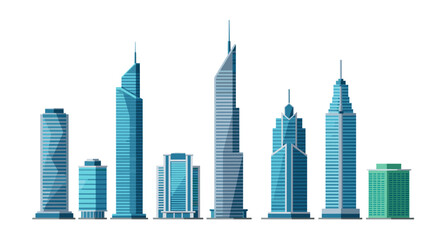 Obraz premium Modern cityscape with flat blue skyscrapers on white background