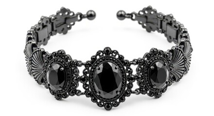 Vintage black gothic bracelet with gemstones isolated on white background