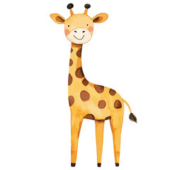 Obraz premium Watercolor Giraffe with Rosy Cheeks and a Gentle Smile Illustration
