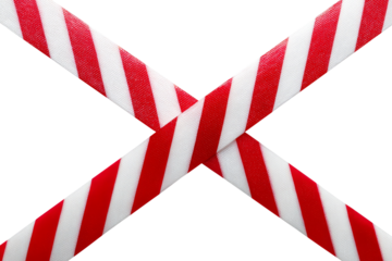 Red and white diagonal striped barrier tape crossed isolated on transparent background