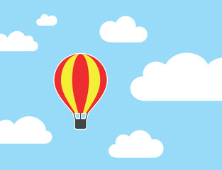Illustration of a hot air balloon in the clouds. Symbol of travel, freedom or flight. Attribute of height, exploration or observation. Transport for an excursion.
