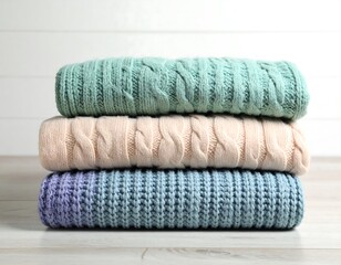 Stacked sweaters in pastel colors