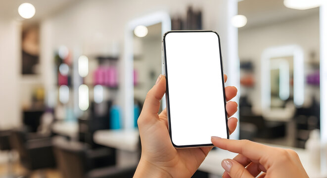 Book Hair Appointments Online Modern Salon Smartphone Mockup Blank Screen Easy Scheduling App Mobile Technology Hairdresser Beauty Salon Website