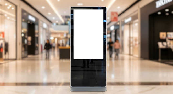 Blank digital signage kiosk in modern shopping mall perfect for advertising your brand and products attract customers attention increase sales boost engagement