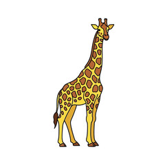 Fototapeta premium Cartoon illustration of a giraffe standing tall, featuring its distinctive long neck and brown spots.