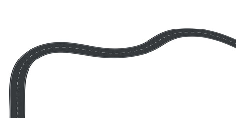 Wavy road with winding curves and horizontal path. Top view of race track and highway. Flat vector illustration isolated on white background.