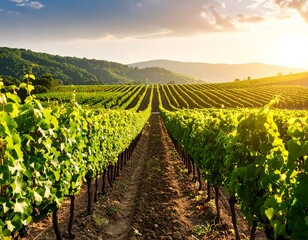 Obraz premium Vineyard landscape at sunset (2)