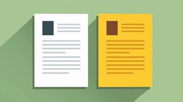 Modern Flat Graphic Design of Two Minimalistic Document Layouts on Green Background