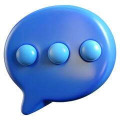 3d icon of blue chat bubble with three dots representing message or conversation isolated on transparent background