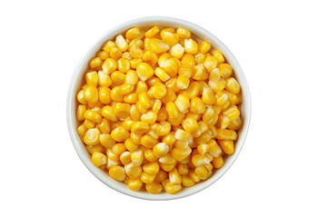 Golden Sweet Corn Kernels in White Bowl, isolated on white transparent background