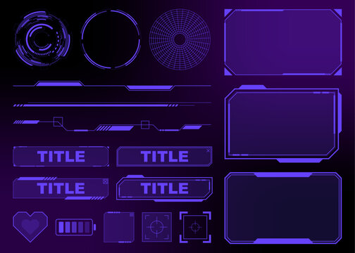 Purple Futuristic HUD UI Elements for Technology Digital Display and Interface Design