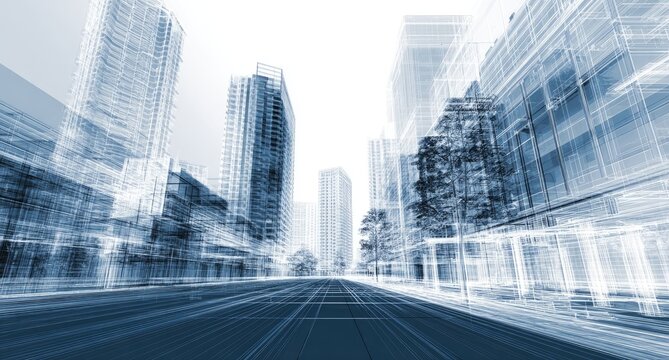 Perspective view of a city's architectural design - Powered by Adobe