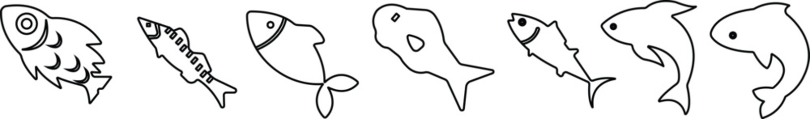Art & IllustrationFish icon set.Fish silhouette vector collection. Illustration vector of different kinds of Fish Silhouette.Fish vector icons set. Vector outline fish icons.black fish white backgroun