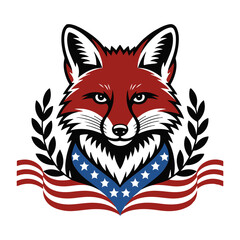 Fototapeta premium Red fox emblem with stars and stripes ribbon isolated on transparent background