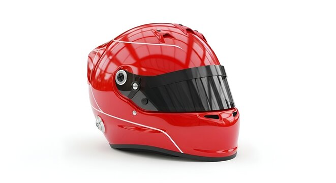 Right side of a glossy red Formula 1 helmet, clean and white background