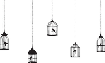 Vector illustration of a vintage bird cage with decorative hanging design