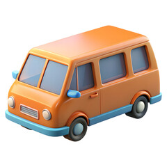 3d icon of orange cartoon minibus isolated on transparent background