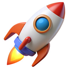 3d icon of cartoon rocket ship blasting off isolated on transparent background