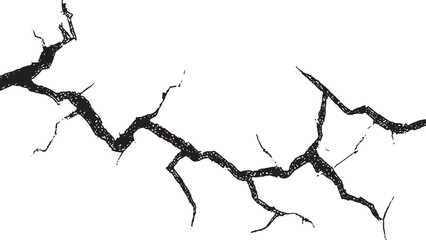 Big concrete crack with small cracks isolated on transparent background PNG. Stone crack texture with big and small fractures isolated transparent PNG design