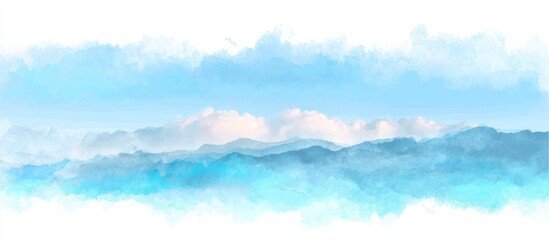 Watercolor Mountainscape Blue Sky, Light Clouds,landscape, watercolor