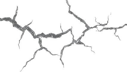 Big concrete crack with small cracks isolated on transparent background PNG. Stone crack texture with big and small fractures isolated transparent PNG design