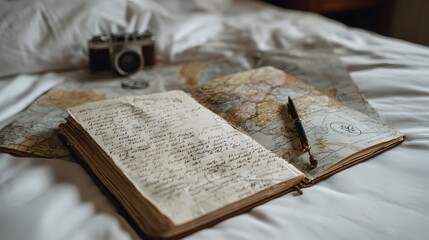 Explore the essence of sustainable travel with this journal featuring handwritten notes, inspiring adventures, and eco-friendly tips.