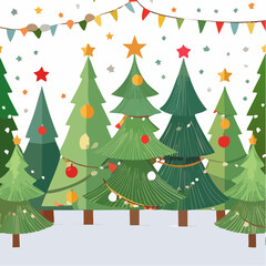 Fototapeta premium Seamless vector pattern of Christmas trees on a white background, ideal for holiday wrapping paper, festive textiles, greeting cards, and seasonal digital art.