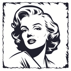 Black and white pop art portrait of a woman with wavy hair vintage