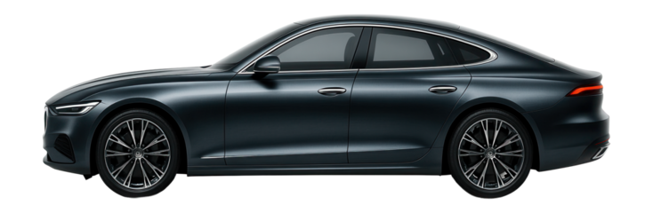 Luxury fastback with chrome accents and panoramic glass roof