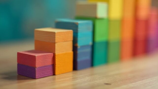 A stack of wooden blocks sitting on a wooden table, great for illustration or design concept