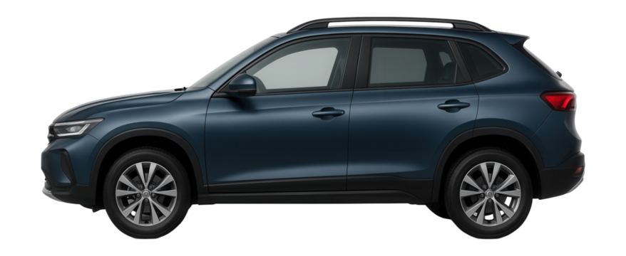 Compact crossover SUV with black roof rails and silver skid plates