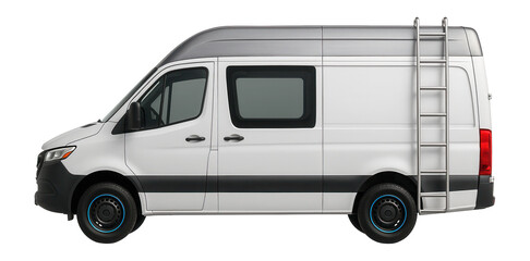 Fototapeta premium Commercial van with high roof and side ladder for rooftop access