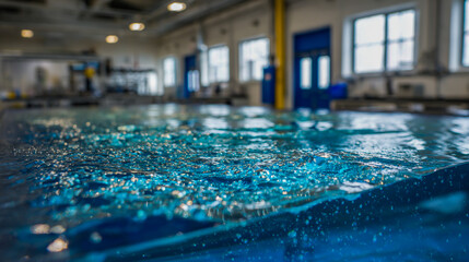 A high-resolution photograph of an underwater table in the laboratory, with water floating on top and bubbles visible at its surface.