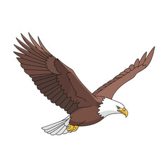 Obraz premium A cartoon illustration of an eagle soaring through the air.