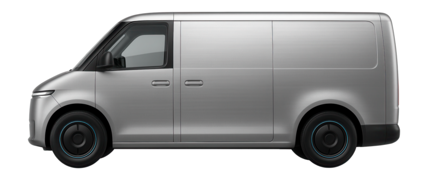 Electric delivery van with recessed door handles and digital dashboard
