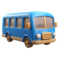 3d icon of blue cartoon bus isolated on transparent background
