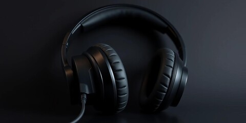 Sleek black studio headphones showcased against a dark background, highlighting audio technology,  dark,  black