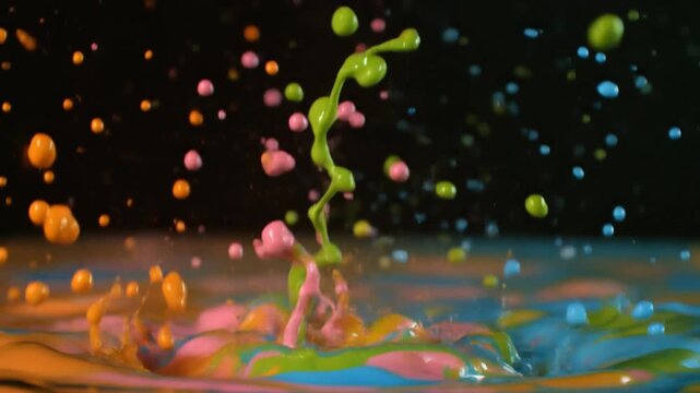 water colorful  drops vedio on a black background