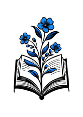 Elegant vector artwork of an antique book with subtle floral growth, combining classic engraving style and botanical illustration for symbolic design use