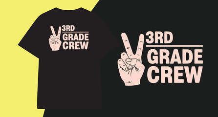 Third grade crew t shirt design with peace sign hand gesture illustration